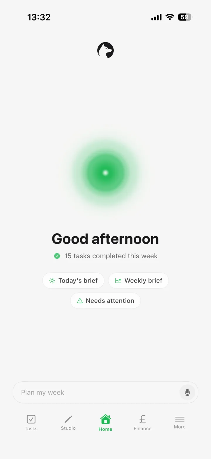 FreelanceOS business dashboard on iPhone